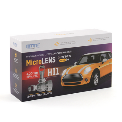 Светодиодная лампа головного света MTF MicroLENS H11/H8/H16 12/24V, 55W, 6000K, 4000LM (MC011K5) (пара)