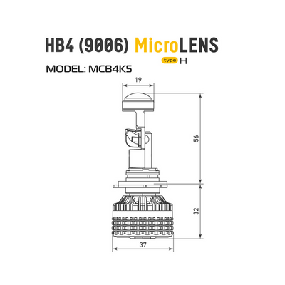 Светодиодная лампа головного света MTF MicroLENS HB4(9006) 12/24V, 55W, 6000K, 4000LM (MCB4K5)