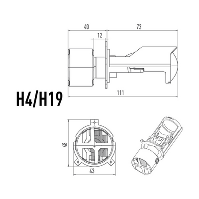 Светодиодная лампа головного света MTF MicroLENS H4/H19 12/24V, 55W, 6000K, 4000LM (MC04K5)