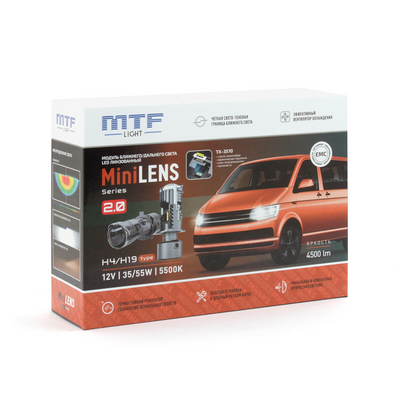 Светодиодная лампа головного света MTF MicroLENS H4/H19 12/24V, 55W, 6000K, 4000LM (MC04K5)