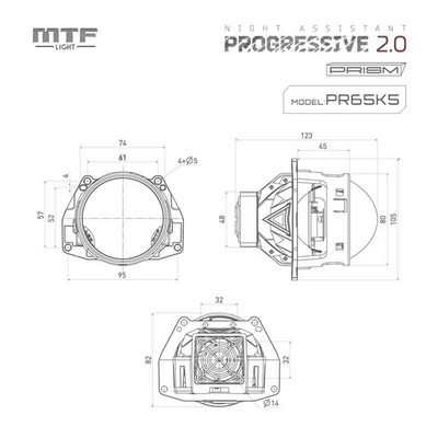 Светодиодная BI-LED линза MTF LIGHT серия PROGRESSIVE 2.0, 12В, 55/65Вт, 5500К, 3", 2шт.