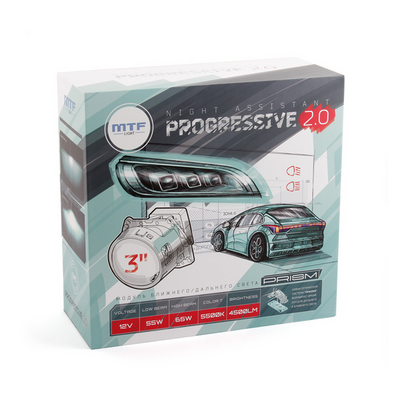 Светодиодная BI-LED линза MTF LIGHT серия PROGRESSIVE 2.0, 12В, 55/65Вт, 5500К, 3", 2шт.