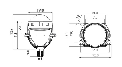 Светодиодная BI-LED линза MTF Светодиодные BiLED модули TECHNIK DIVISION серия PRO духчиповые 12В, 60/65Вт, 6000К, 3", к-т.