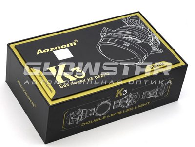 Светодиодная BI-LED линза AOZOOM K3 Dragon Knight New DK200 (III поколение) 3.0 дюйма, 2 чипа, 5500K, 12V, 50W/60W, крепление 3R (комплект, 2шт)
