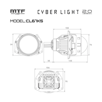 Светодиодная BI-LED линза MTF  CYBER LIGHT 2.0, 12В, 54/67Вт, 5500К, 3 дюйма, 2шт.