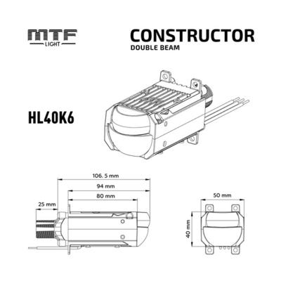Светодиодная BI-LED линза MTF серия CONSTRUCTOR DOUBLE BEAM, 12В, 40Вт, 5500К, 1.8", 2шт. (HL40K6)