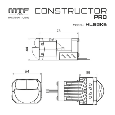 Светодиодная BI-LED линза MTF  серия CONSTRUCTOR PRO, 12В, 25/50Вт, 6000К, 2", к-т. (HL50K6)