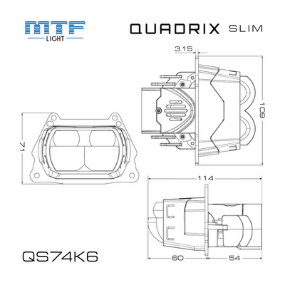 Светодиодная BI-LED линза MTF  ближ/дал света серия QUADRIX SLIM, 4 линзы, 12V, 85W, 4500LM, 6000К (QS74K6)