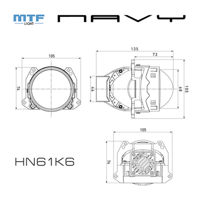 Светодиодная BI-LED линза MTF серия NAVI, 12В, 53/61Вт, 6000К, 3" (HN61K6)