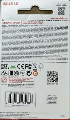 Карта памяти SanDisk MicroSDHC 32 Gb Ultra 100Mb/s б/ад